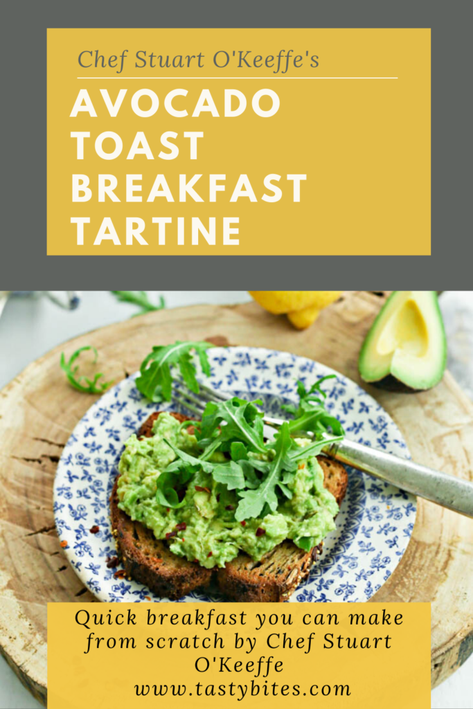 A delicious avocado toast breakfast tartine for tasty bites.net