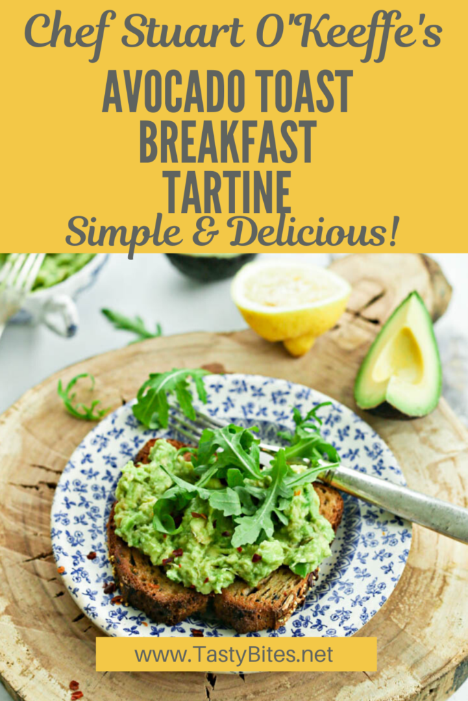 A delicious avocado toast breakfast tartine for tasty bites.net