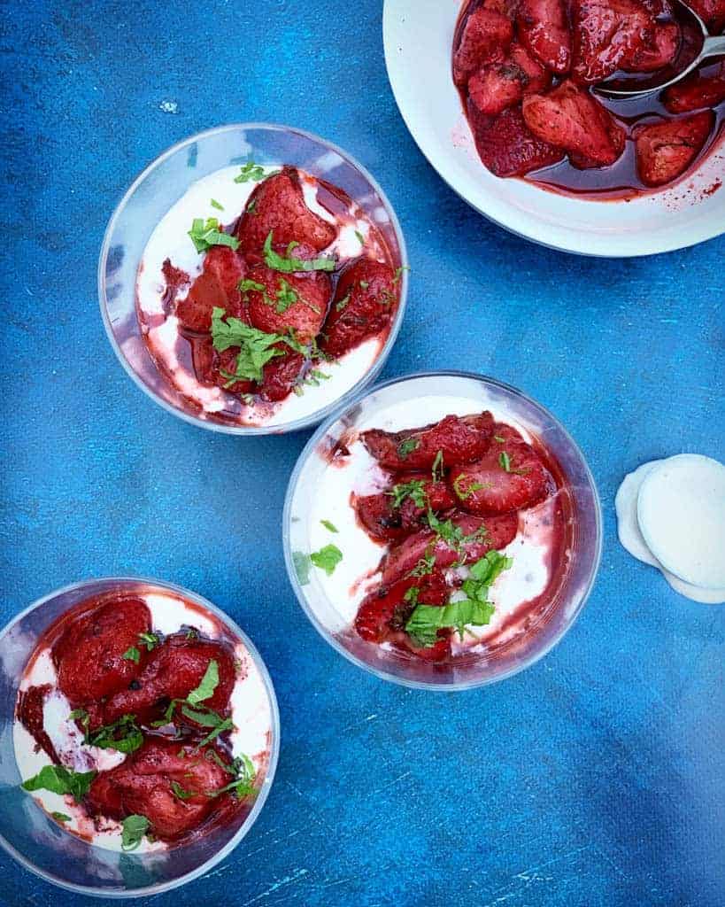 Sumac Roasted Strawberries with Lemon yogurt