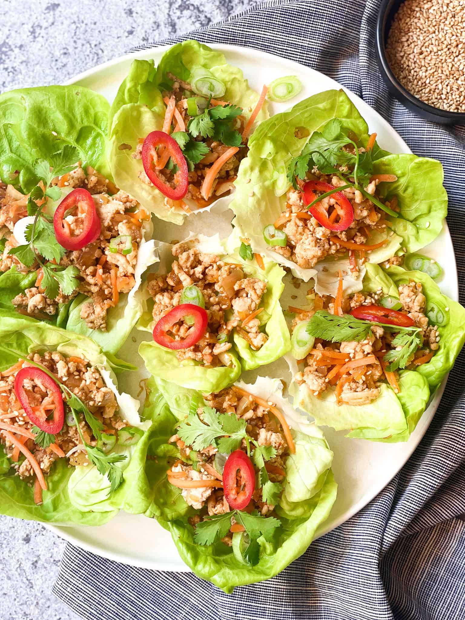 chinese lettuce cups in butter lettuce leaves